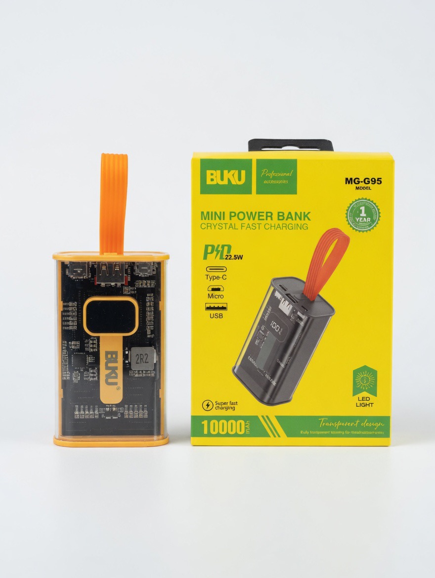 پاوربانک شفاف ۱۰۰۰۰ میلی‌آمپر BUKU MG-G95 PD 22.5W