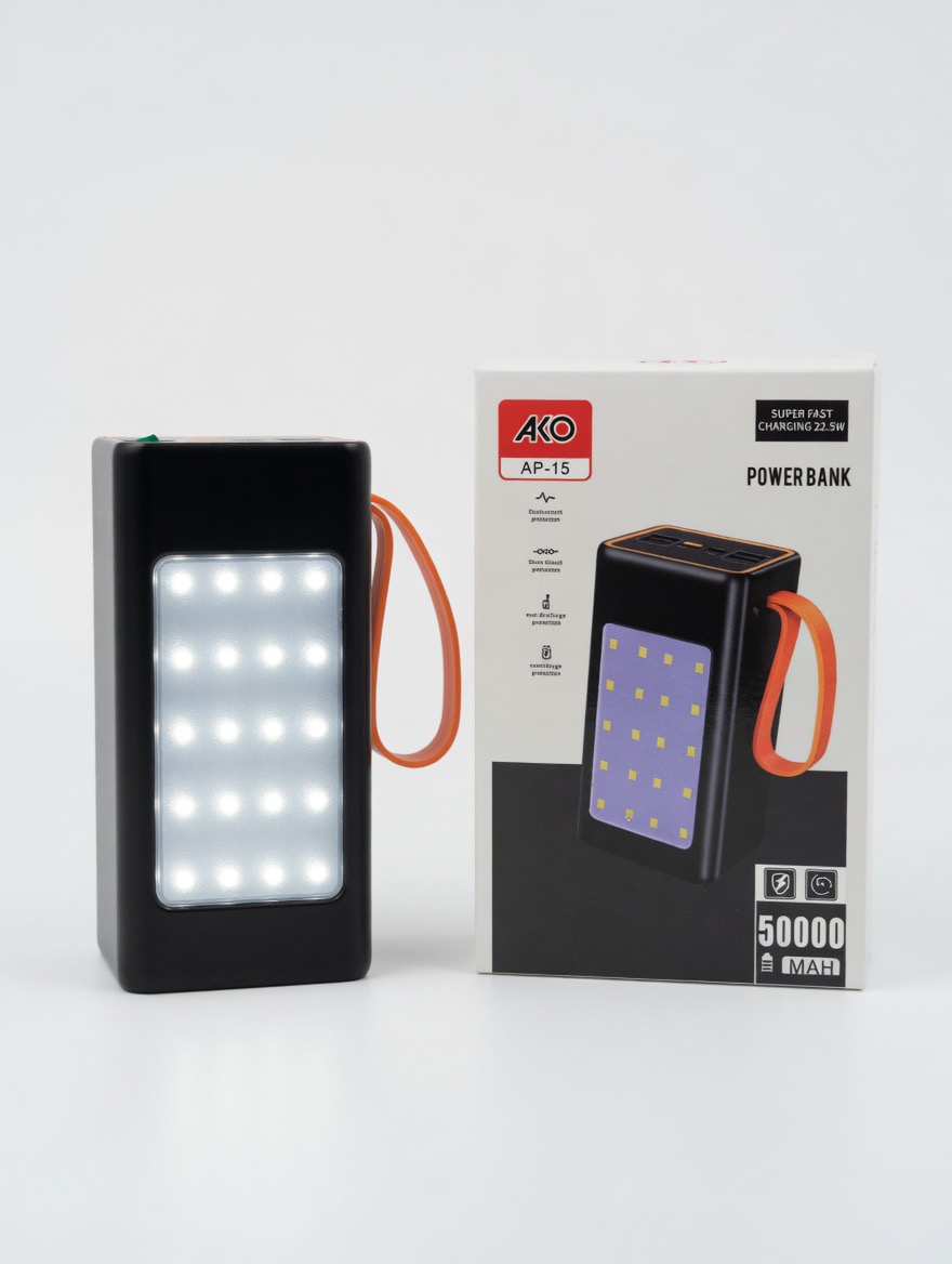 پاوربانک AKO AP-15 ۵۰۰۰۰ میلی‌آمپر ساعت با چراغ LED